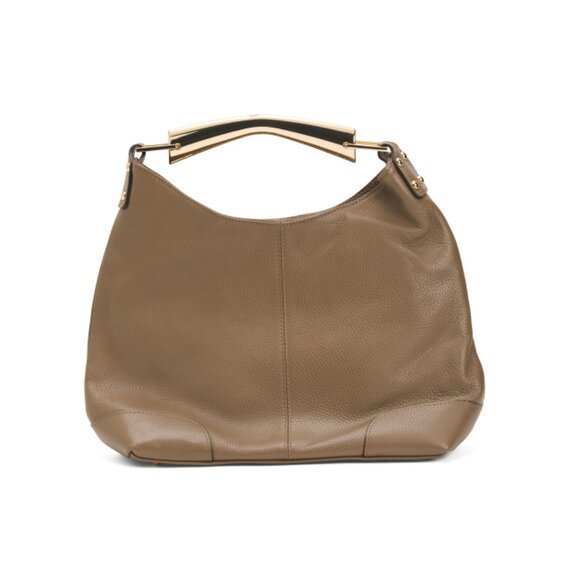 CHEVAL Taupe Made In Italy Leather Hobo With Resin Handle - Picture 1 of 2
